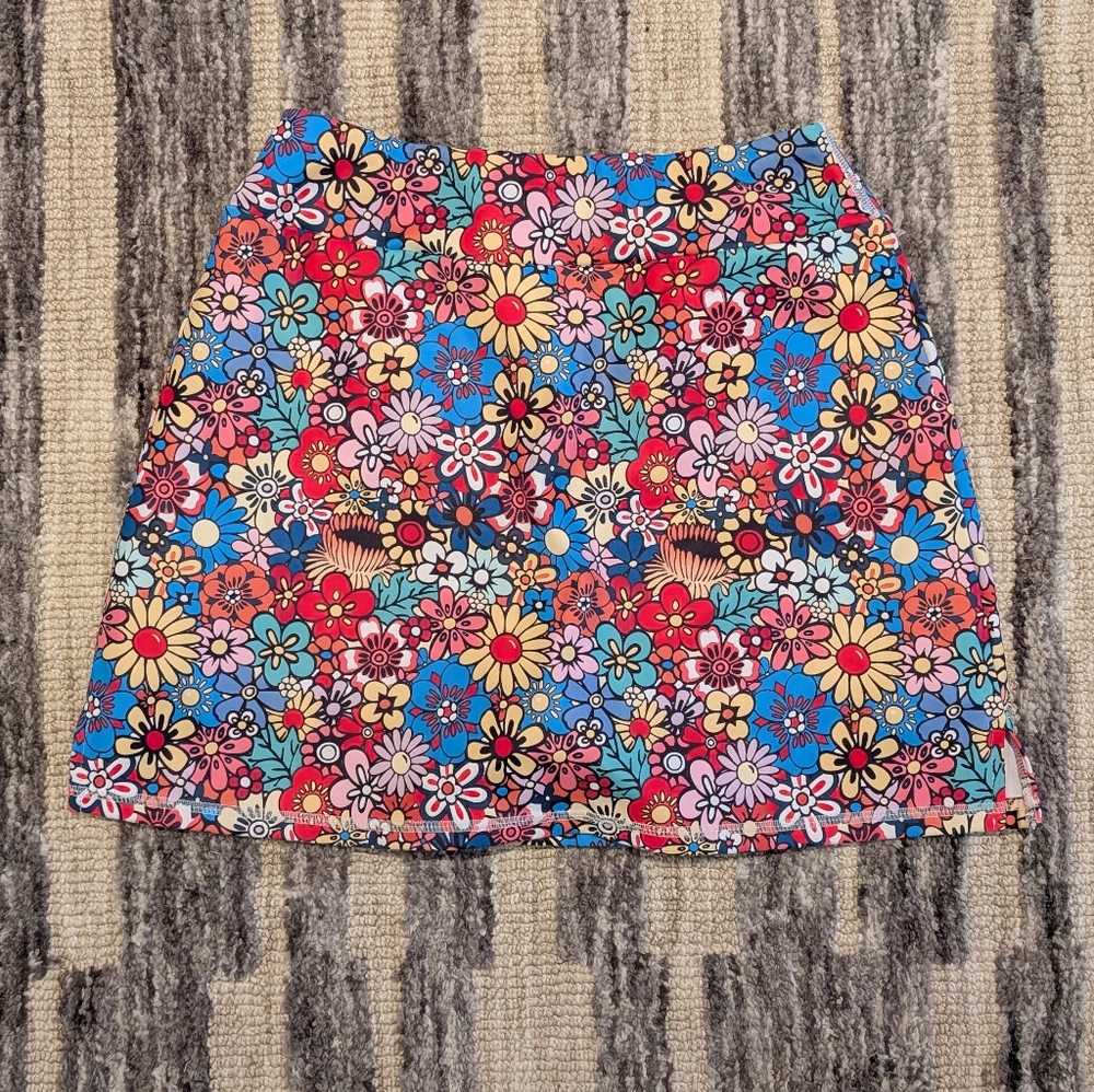 Red and Blue Mini Skater Skirt for Casual Wear
